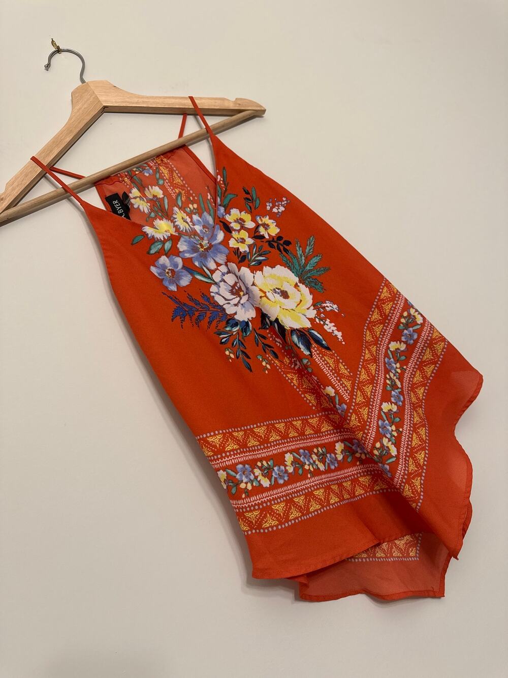 A Byer Rust Floral Border Print Halter Top S